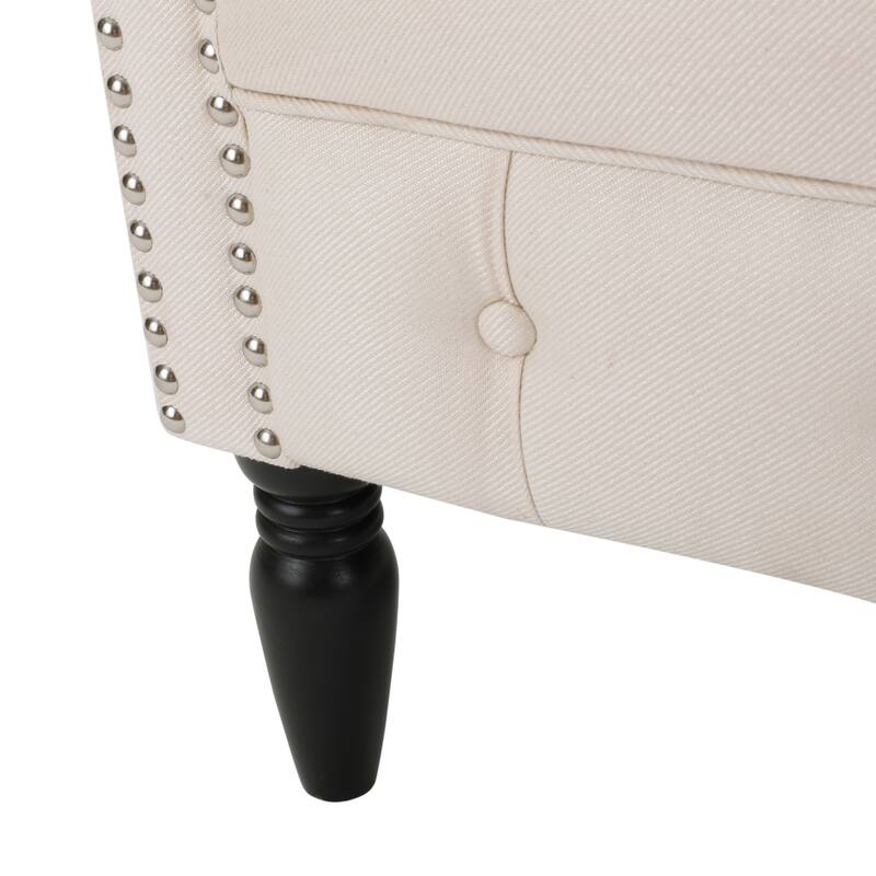 Modern 32.75" Velvet Button Tufted Club Chair with Turned Birch Wood Legs and Nailheads