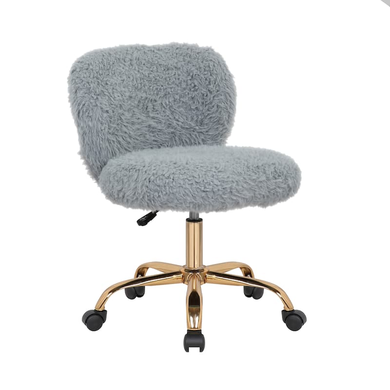 Porthos Home Itzel Armless Office Chair, Plush Fabric, Gold Legs - Grey