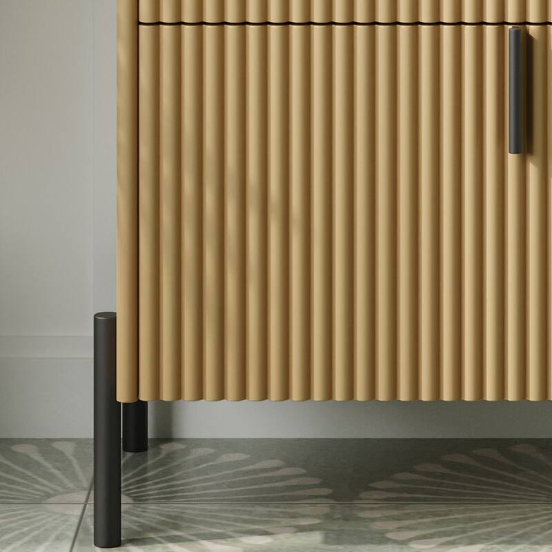 Bathroom Vanity with Ceramic Sink, Freestanding Bathroom Storage Cabinet, Fluted Bathroom Vanity with 2 Full-Extension Drawers