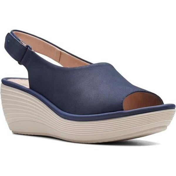 clarks navy wedge sandals