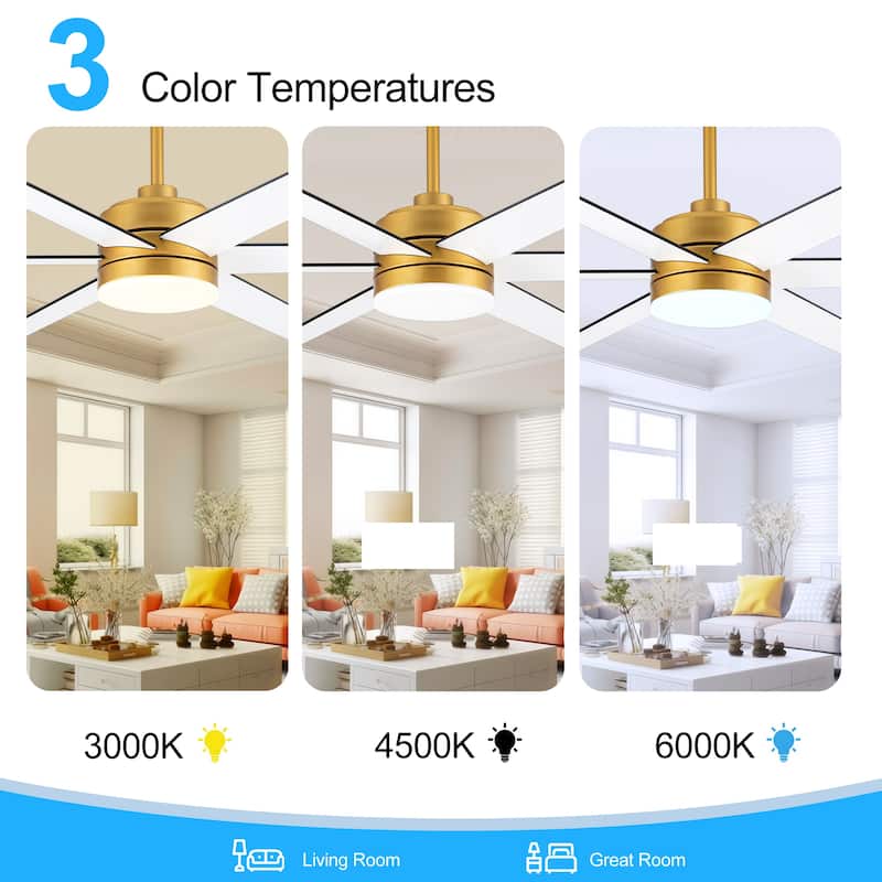 65 Inch Gold/Black LED Ceiling Fan with Light and Remote(6-Blade)