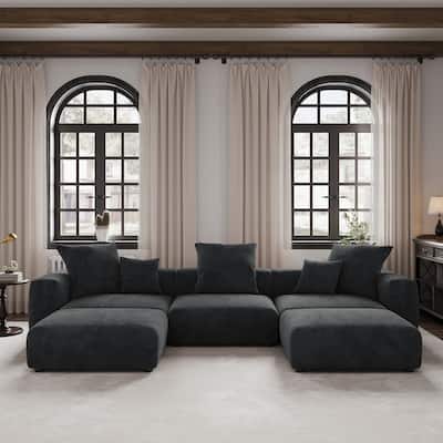 141''Modular Sectional Sofa, Corduroy 5 Seater Upholstered Sofa Couch with 5 Pillows, Convertible Couch Deep Seat Couches