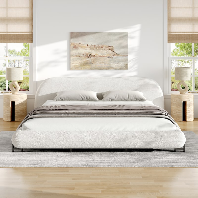 Christopher Knight Home - Williams Boucle Upholstered Bed Frame with Curve-Shaped Headboard