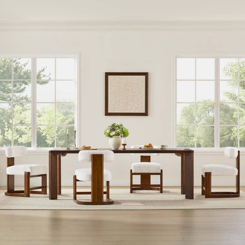 Spruce & Spring Arya Upholstered Boucle Dining Chair with Solid Wood Frame