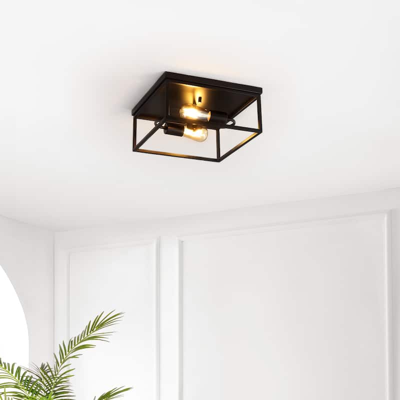SAFAVIEH Lighting Mechtild 13" Modern & Contemporary Flush Mount (2-Bulb) - 13" W x 13" D x 6" H - Black - 13Wx13Dx6H