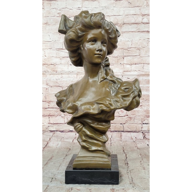 Bronze Bust Of A 19Th Century Young Woman On Marble Base Signed Original Thomas 21 Inches X 11 Inches