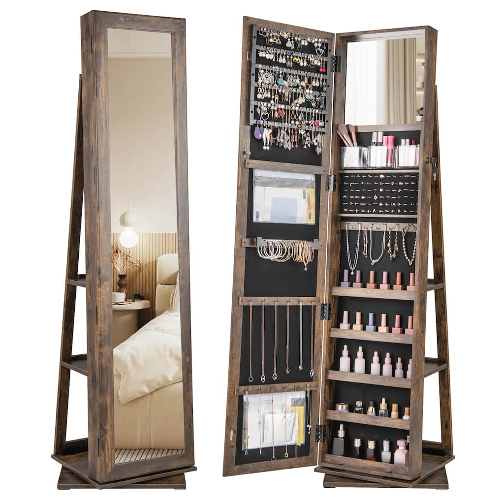 Costway 360° Swivel Jewelry Armoire with Full-Length Mirror Rear - See Details