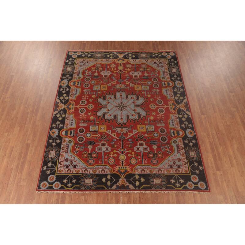 Orange Geometric Heriz Serapi Area Rug Handmade Wool Carpet - 7'11"x 9'8"