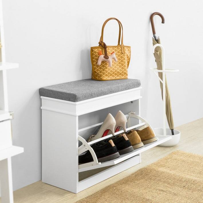 SoBuy FSR82-L-W, Hallway Shoe Bench Storage Cabinet With Flip-Drawer