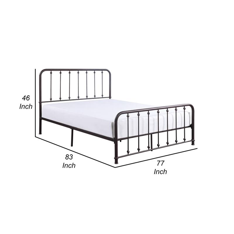 Ken King Size Metal Bed, Ball Accents on Vertical Slats, Antique Bronze