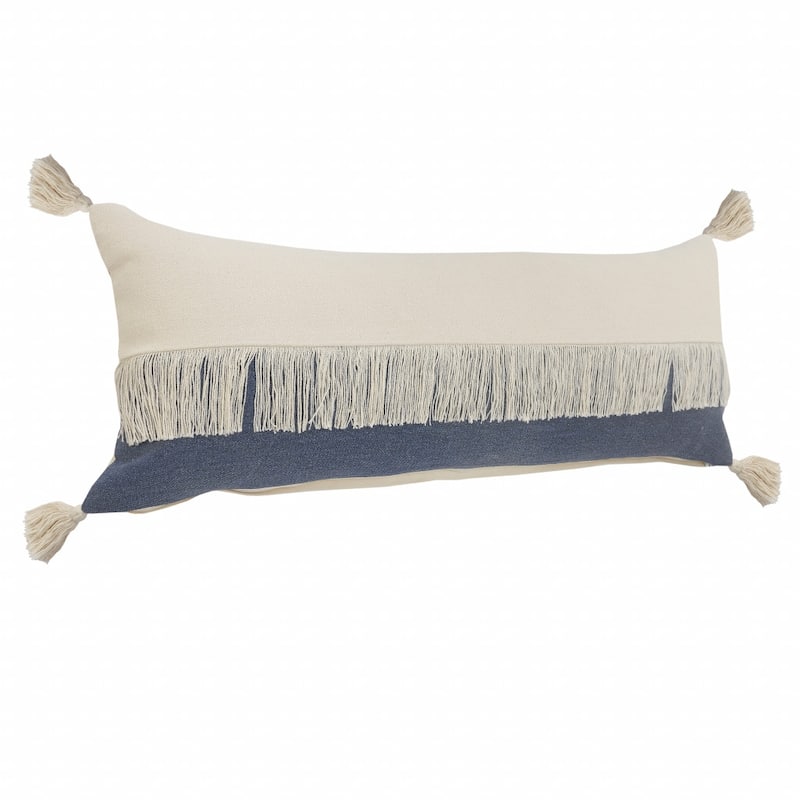 HomeRoots 14" X 36" Denim Blue And Off-White 100% Cotton Zippered Pillow