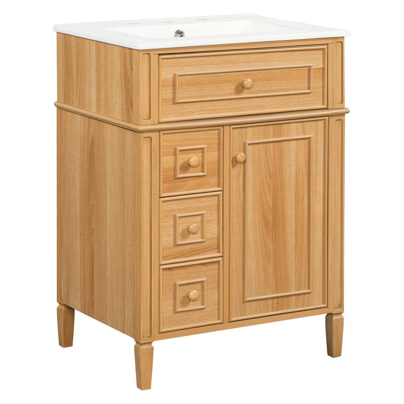 Freestanding Bathroom Vanity with Sink, Center Rectangular Ceramic Sink Bathroom Storage Cabinet, 24"/30"