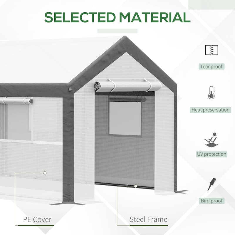 Outsunny Outdoor Walk-In Tunnel Greenhouse Garden Warm Hot House with Roll Up Windows, Zippered Door, & Weather Cover