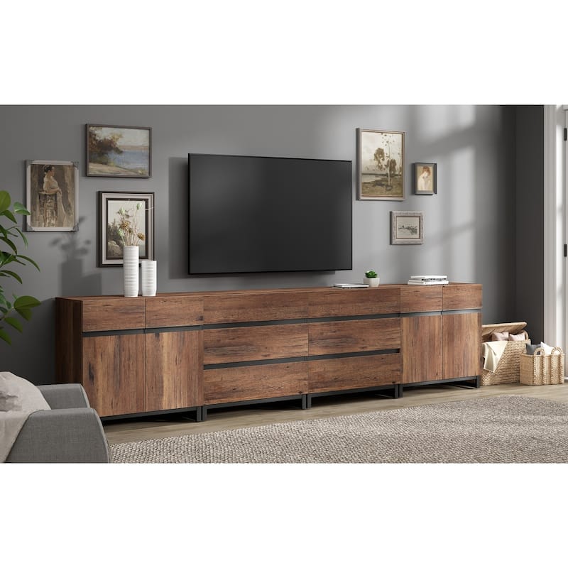 Modern TV Stand for TVs up to 120 inch, 4 in 1 TV Console with Adjustable Shelves and 6 Drawers, Media Console - 4 piece - Brown