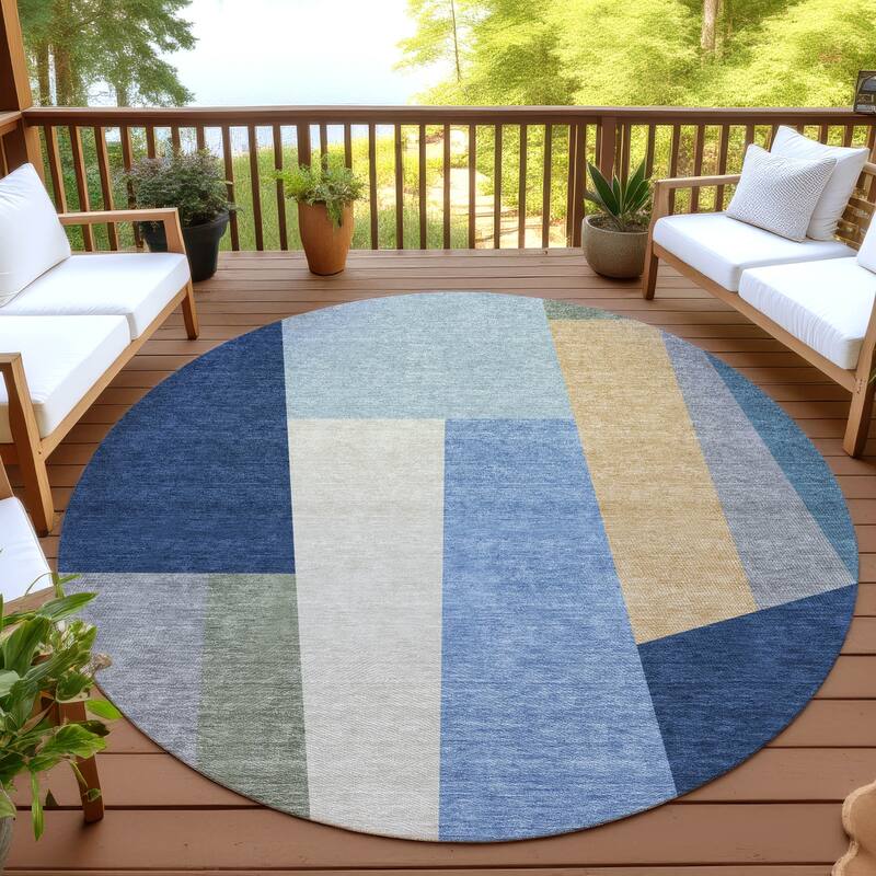 Machine Washable Indoor/ Outdoor Contemporary Jolie Chantille Rug - Navy - 8' x 8'