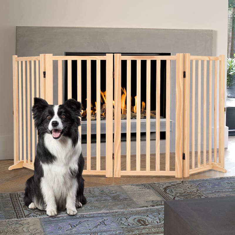 Wooden Freestanding Dog Gate, Collapsible Pet Gate with Support Feet, Indoor Dog Fence for The House,Doorways, Stairs,