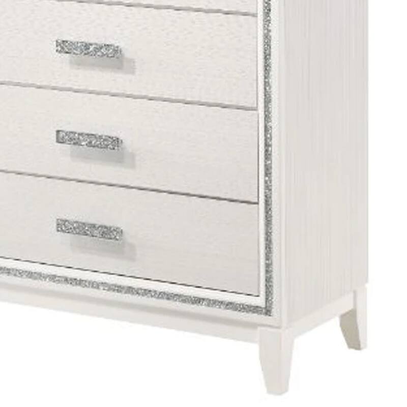 Chest with 5 Drawers and Shimmer Accent Trim, White