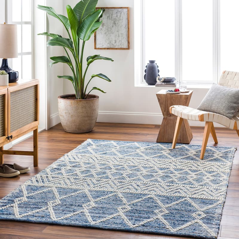 Pernnille Handmade Farmhouse Cotton & Wool Area Rug - Denim/Cream - 9' x 12'