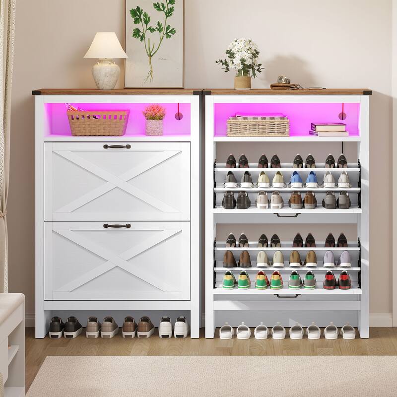 Moasis Shoe Storage Cabinet with 2 Flip Drawers and Led Light