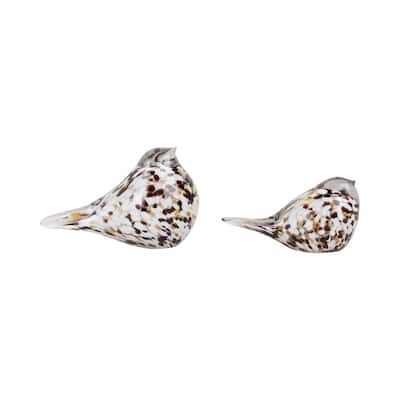 Glass Noreen Artisan Blown Bird Figurines (Set of 2) - 5" & 4" Ivory - 8" x 4" x 5"