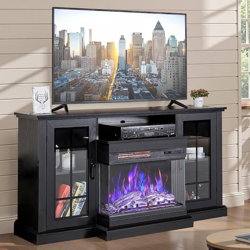 EROMMY TV Stand for 65 Inch TV, Entertainment Center with LED Lights, Storage & Power Outlets, Media Console for Living Room