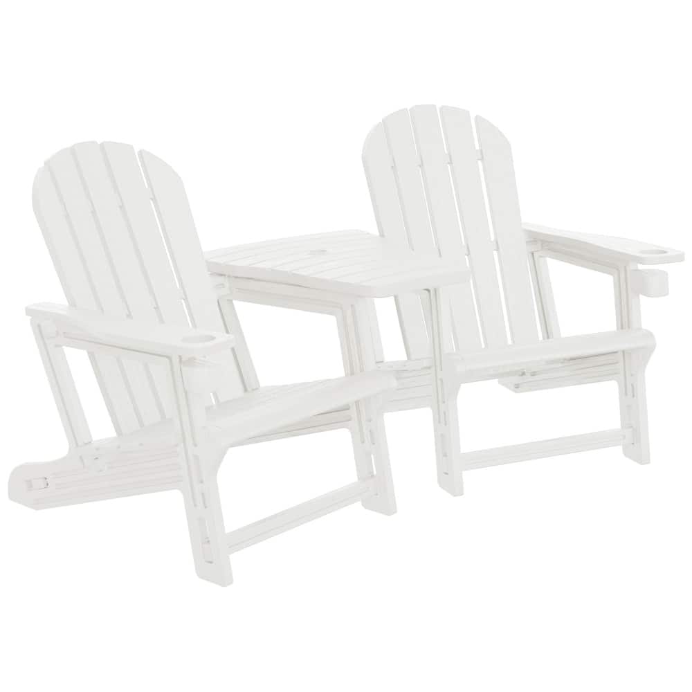 Coastline Outdoor Poly Adirondack Chair Set with Connecting Tray & Cup Holder