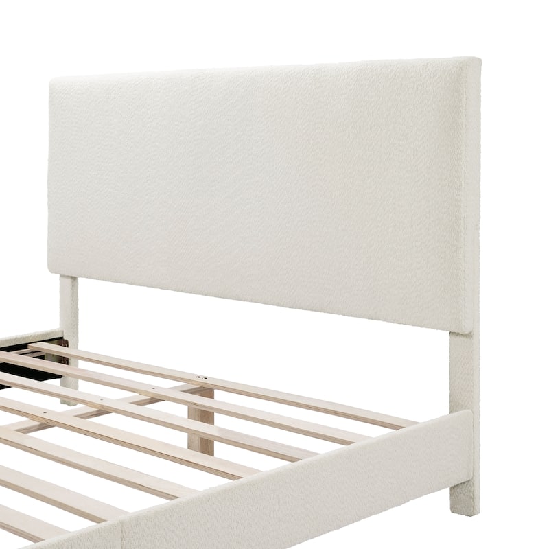 Furniture of America Gail Modern White Boucle Adjustable Queen-Size Platform Bed