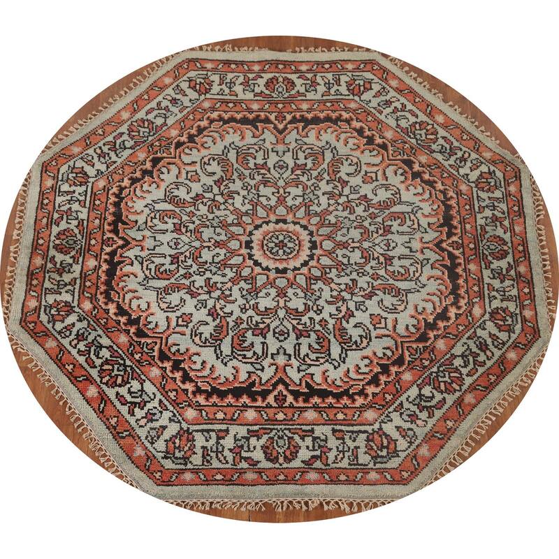 Geometric Heriz-Serapi Oriental Octagon Rug Handmade Wool Carpet - 5'11" x 5'10"