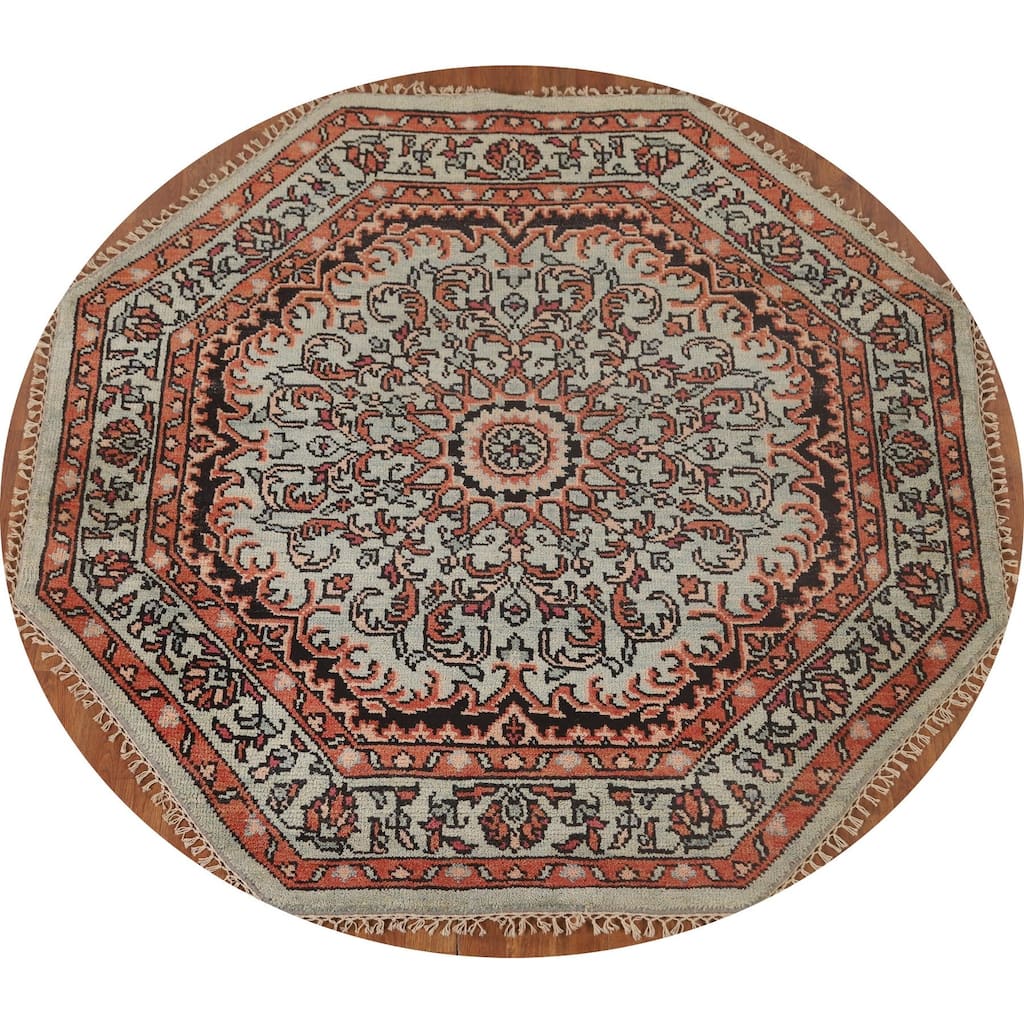 Geometric Heriz-Serapi Oriental Octagon Rug Handmade Wool Carpet - 5'11" x 5'10"