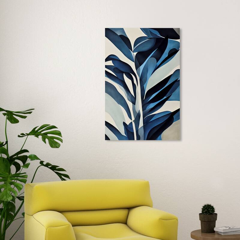 Wynwood Studio Canvas Floral and Botanical Azule Fern Blue and Tropical Wall Art Canvas Print - Blue, White - 30 x 20