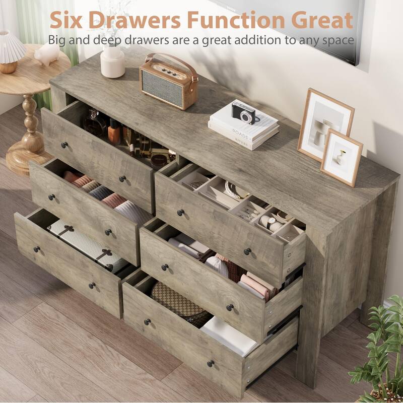 6 Drawer Dresser for Bedroom, Modern Wooden Storage Chest with Drawers