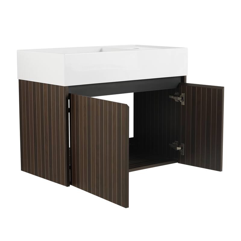 30 Inch Bathroom Vanity Cabinet with Soft Close Hinges, Resin Sink, Floating Mounting, and Ample Storage