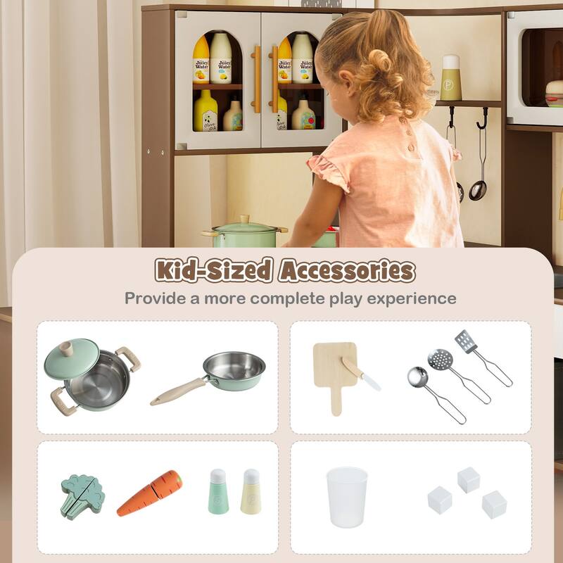 Costway Corner Kitchen with Lights and Sounds Interactive Wooden - See Details