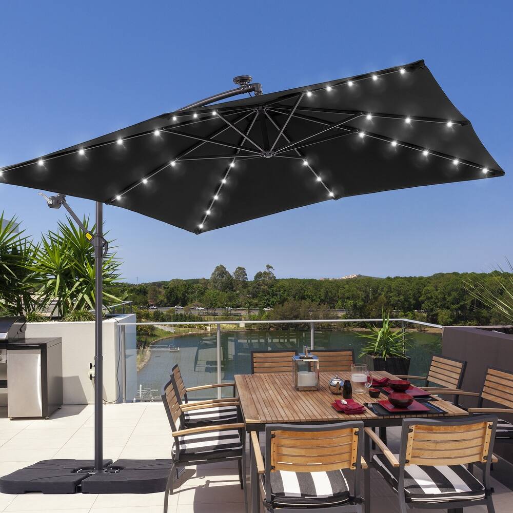 LIVOOSUN Outdoor Patio Umbrella, Square Canopy Offset LED Umbrella