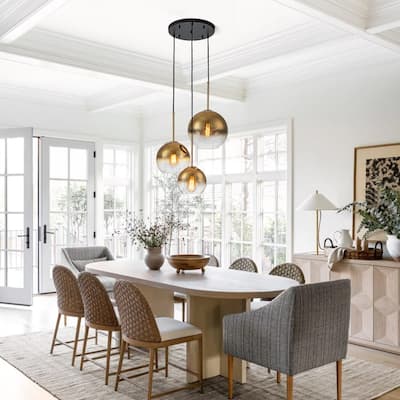 3-Light Round Polished Glass Globe Bubble Pendant Light