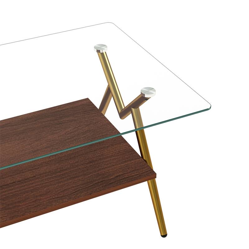 Modern Rectangle Coffee Table with Tempered Glass top and Metal Legs