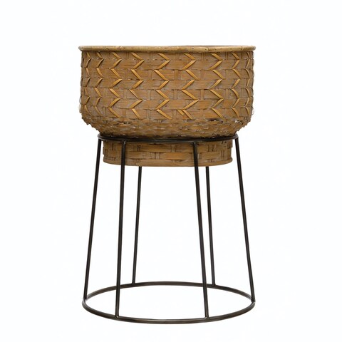 Hand-Woven Rattan Planter with Metal Stand