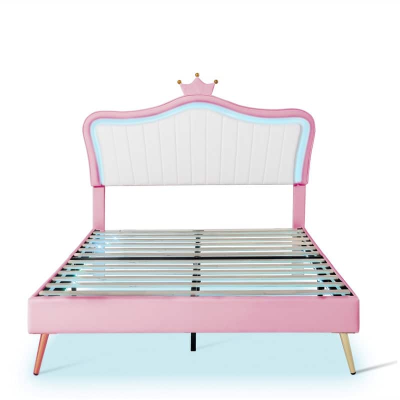 Full/Queen Size Upholstered Bed Frame with LED Lights,Modern ...
