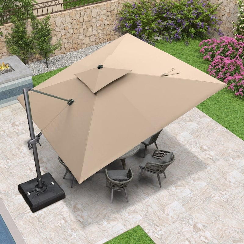 PURPLE LEAF Patio Cantilever Umbrella with 360 Degree Rotation UV Protection