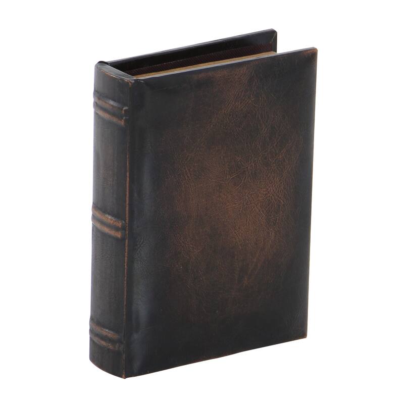 Brown Wooden Faux Storage Book Decorative Box with Faux Leather Detailing (Set of 3)