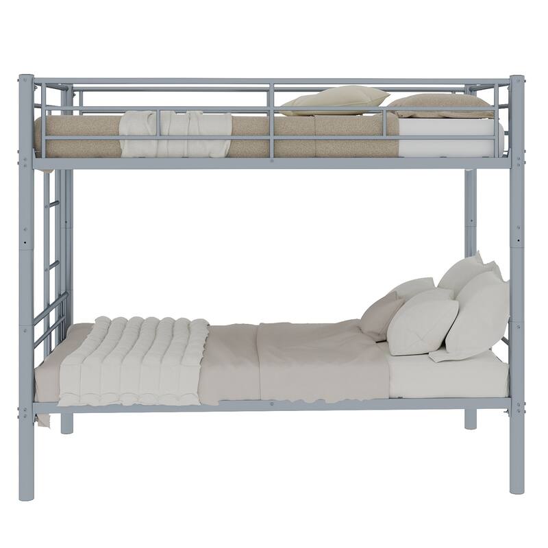Twin Over Twin Metal Bunk Bed,Metal Structure Bedframe with Ladders & Guardrail,Convertible 2 Beds,No Spring Box Required