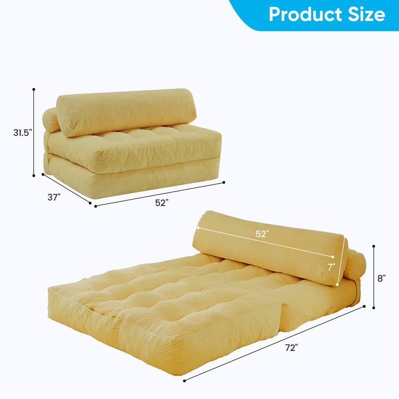 Mixoy W32''/W50'' Corded Velvet Fabric Folding Floor Lazy Futon Sofa Bed
