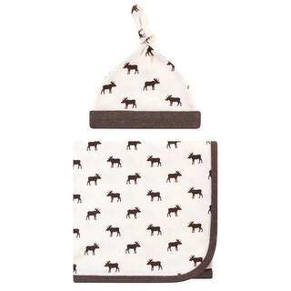 Touched by Nature Baby Boy Organic Cotton Swaddle Blanket and Headband or Cap, Moose, One Size - Moose - One Size