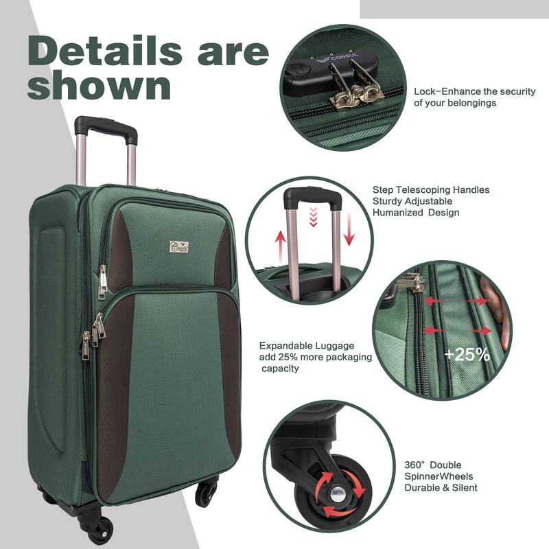 SoftshellLuggage Expandable 4 Piece Set Suitcase Softside Lightweight Luggage Travel Set