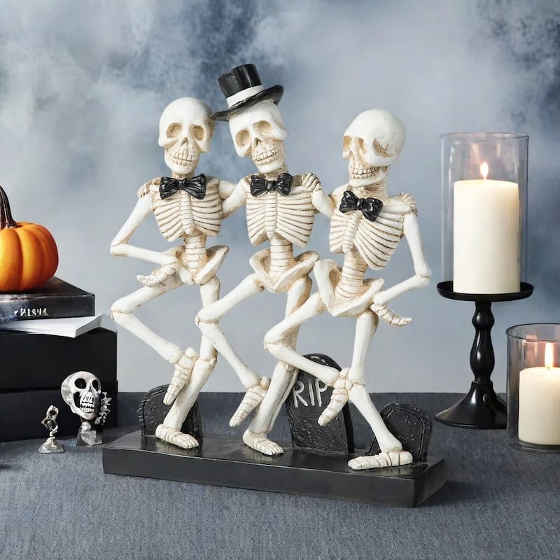 Glitzhome 11"H Halloween Polyresin Dancing Skeleton Table Decor - White