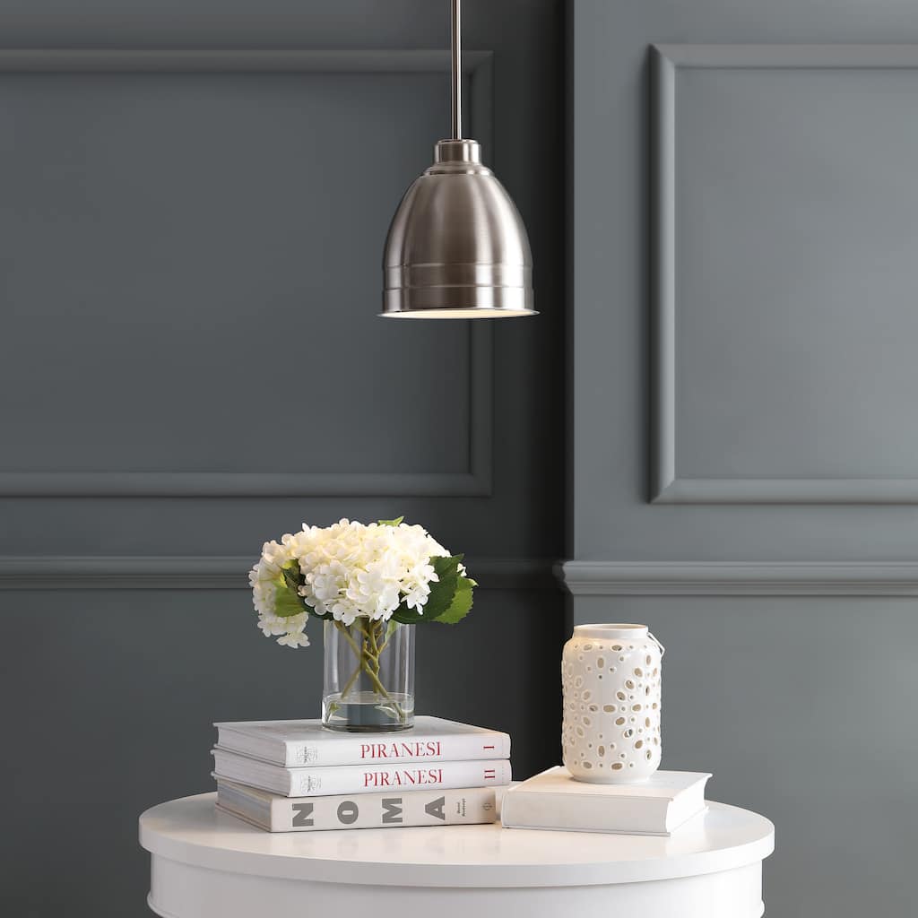 SAFAVIEH Lighting Synnove Adjustable 1-Light Led Nickle Pendant - 8.12"x8.12"x16.5-46.5" - Nickel - 8Wx8Dx47H