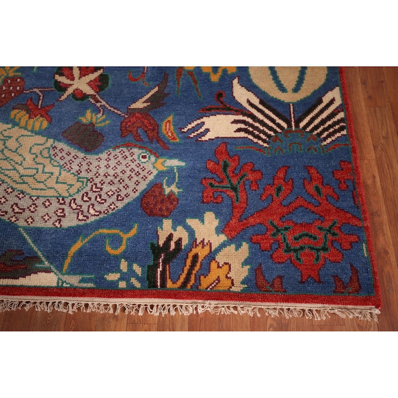 Animals Design Blue Ziegler Oriental Area Rug Hand-Knotted Wool Carpet - 9'11" x 13'8"