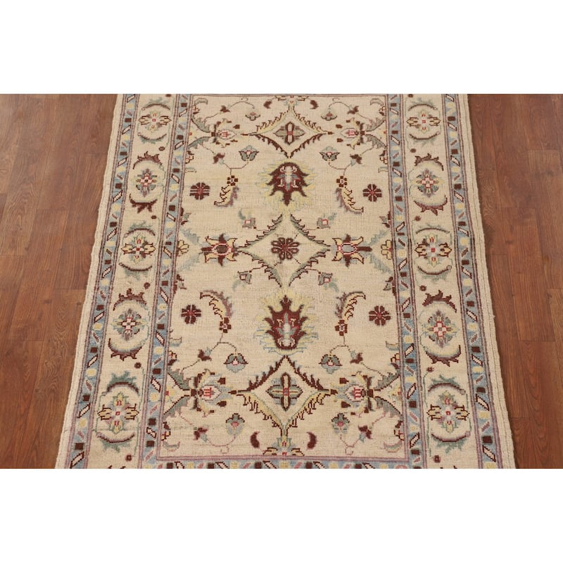 Floral Beige Kazak Oriental Accent Rug Hand-Knotted Wool Carpet - 3'3"x 5'1"