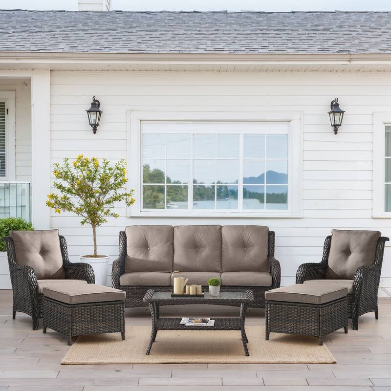 Outdoor Patio Chairs with Sofa Ottoman Table - Brown - Grey