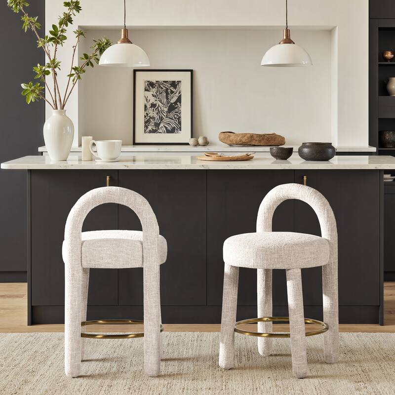 Penny 26.5" Mid-Century Modern Arched Fully Upholstered Counter Stool (Set of 2) - Travertine Beige Chenille